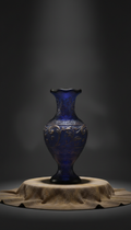 Vase verre soufflé teinté indigo motifs ornementés, décoration orientale artisanale unique