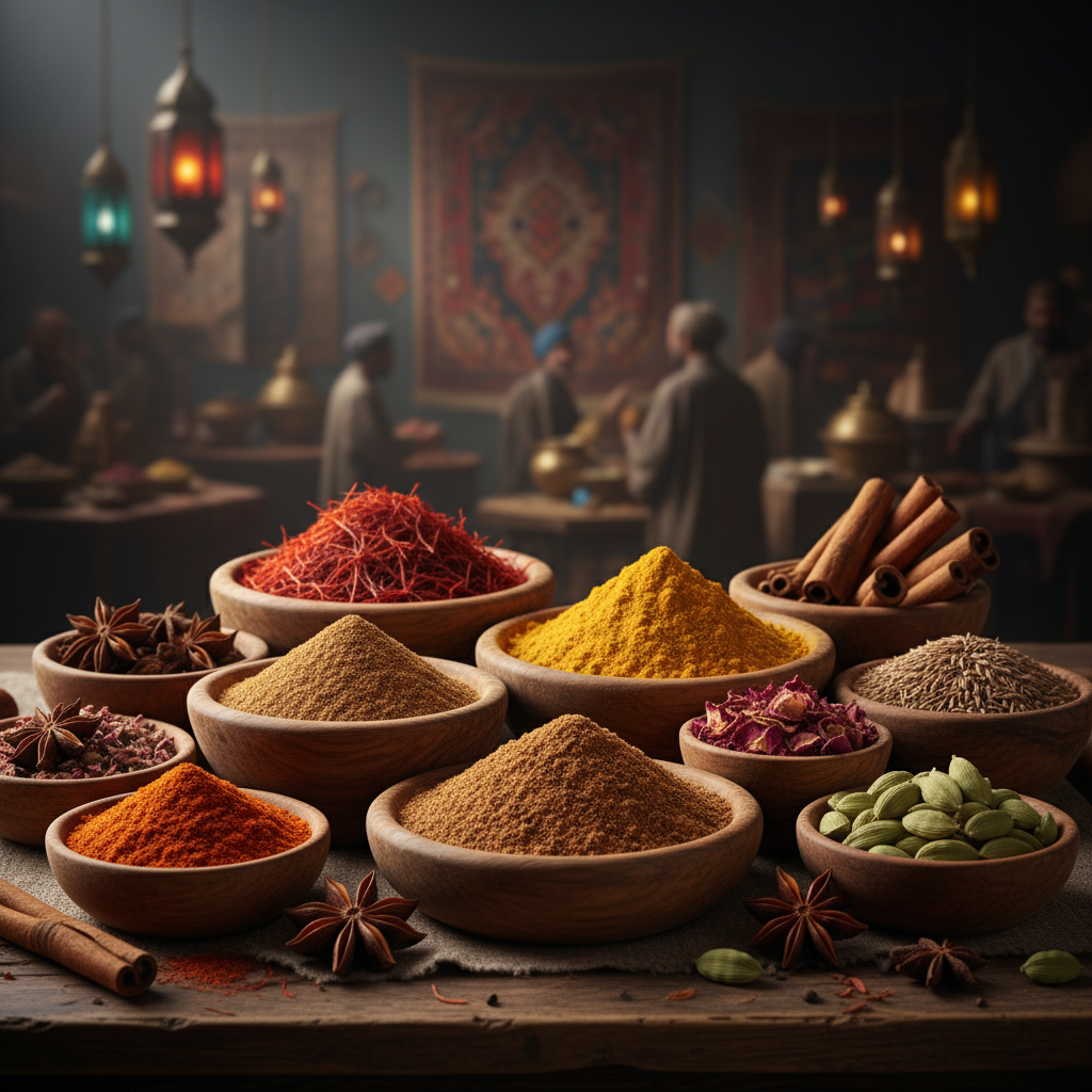 Mélange d'épices orientales artisanales sans conservateurs, saveurs authentiques du souk